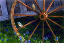 buntings on wagon wheel